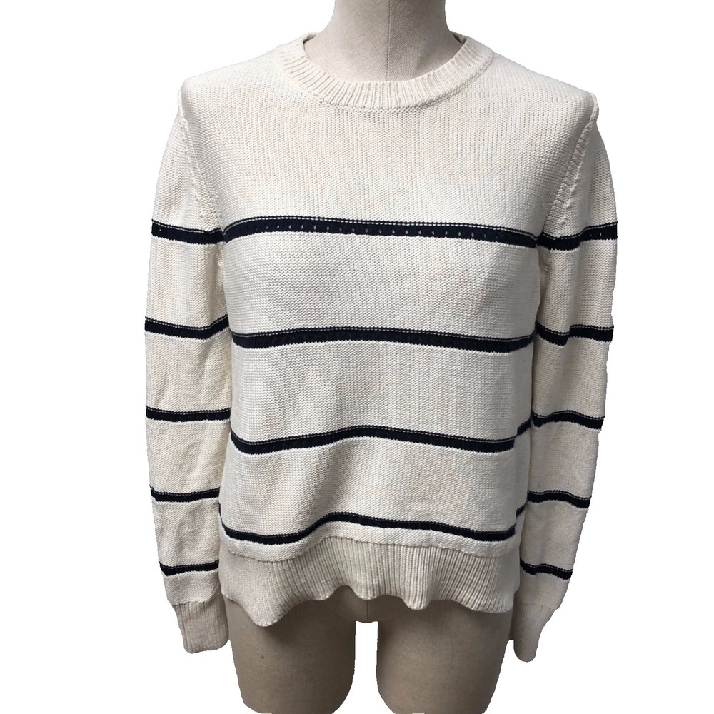 Jenni Kayne Sweater Jumper Womens Medium Stripe Crew Neck Cotton Cashmere Preppy